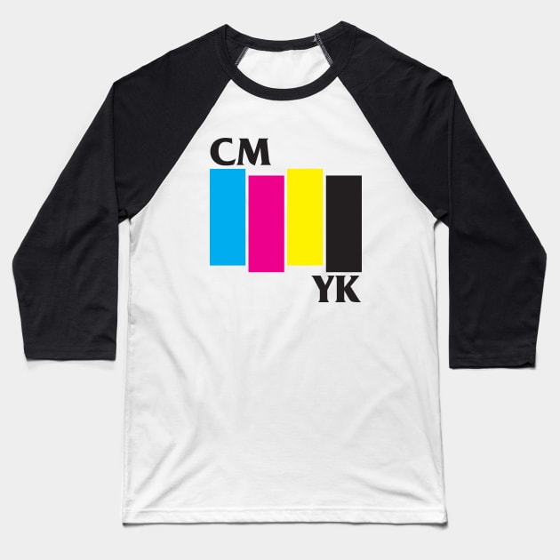 CMYK Black Flag Graphic Designer Baseball T-Shirt by KitschPieDesigns